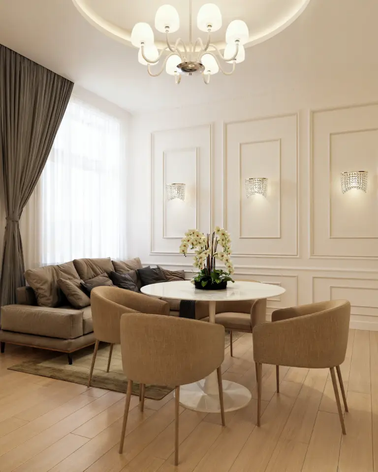 Beige Airbnb lakás belsőépítészeti látványtervek