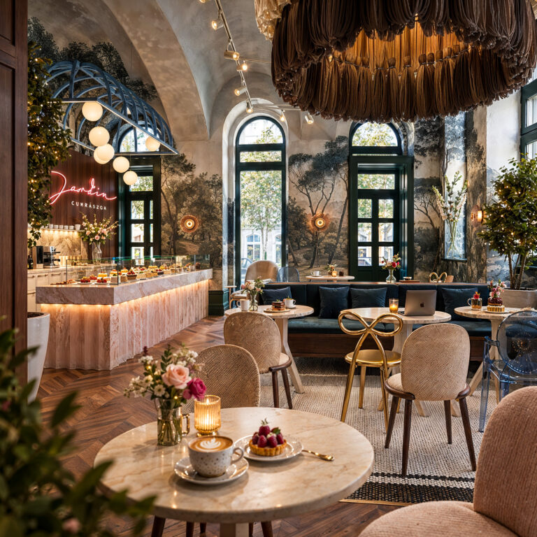 Jardin Cukrászda – Karakteres hospitality enteriőr vizualizáció