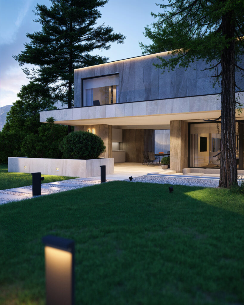 3DVisionDesign Modern családi ház homlokzati vizualizáció