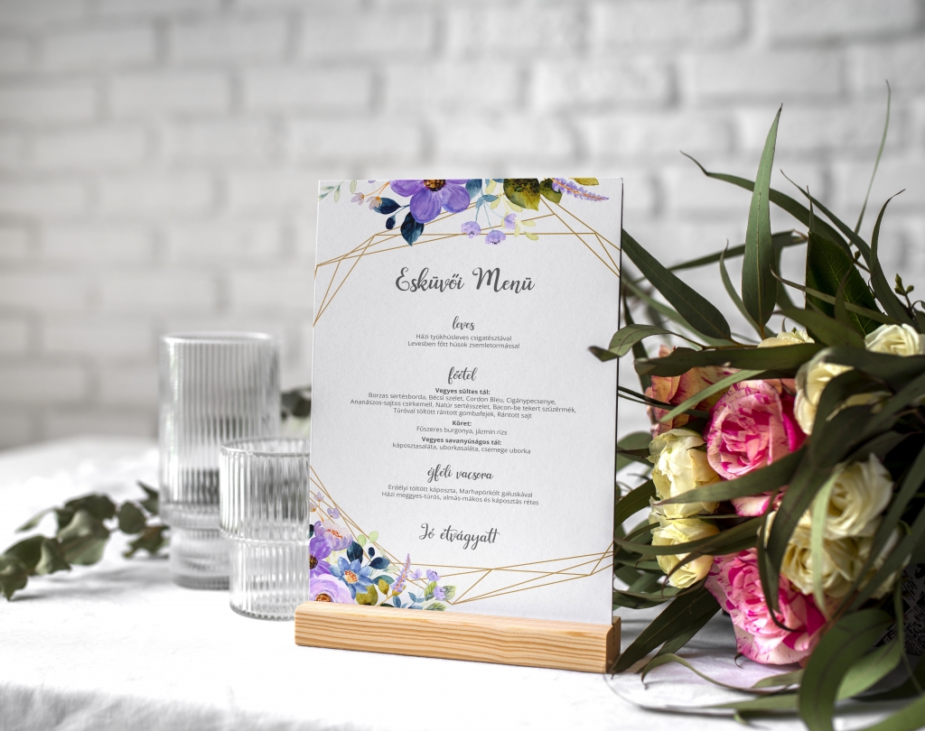 Esküvői meghívó, itallap, menülap, ültetőkártya grafika tervezés